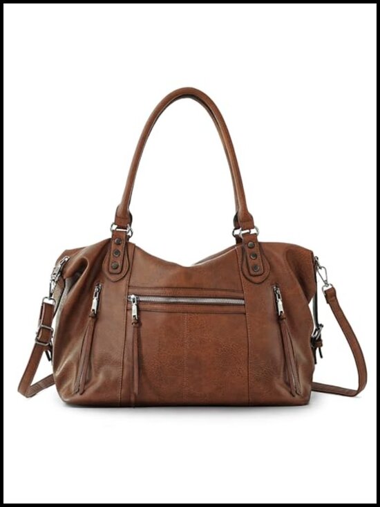 Handbags - Women's Soft Faux Leather Tote Satchel Crossbody Bag Multi Pocket Hobo Handbag